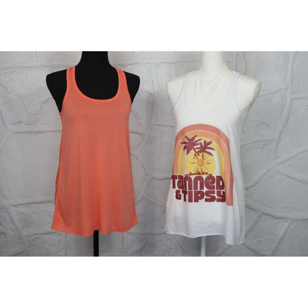 Women's Flowy Tank Set -‎ Peach, White Graphic - Size S
